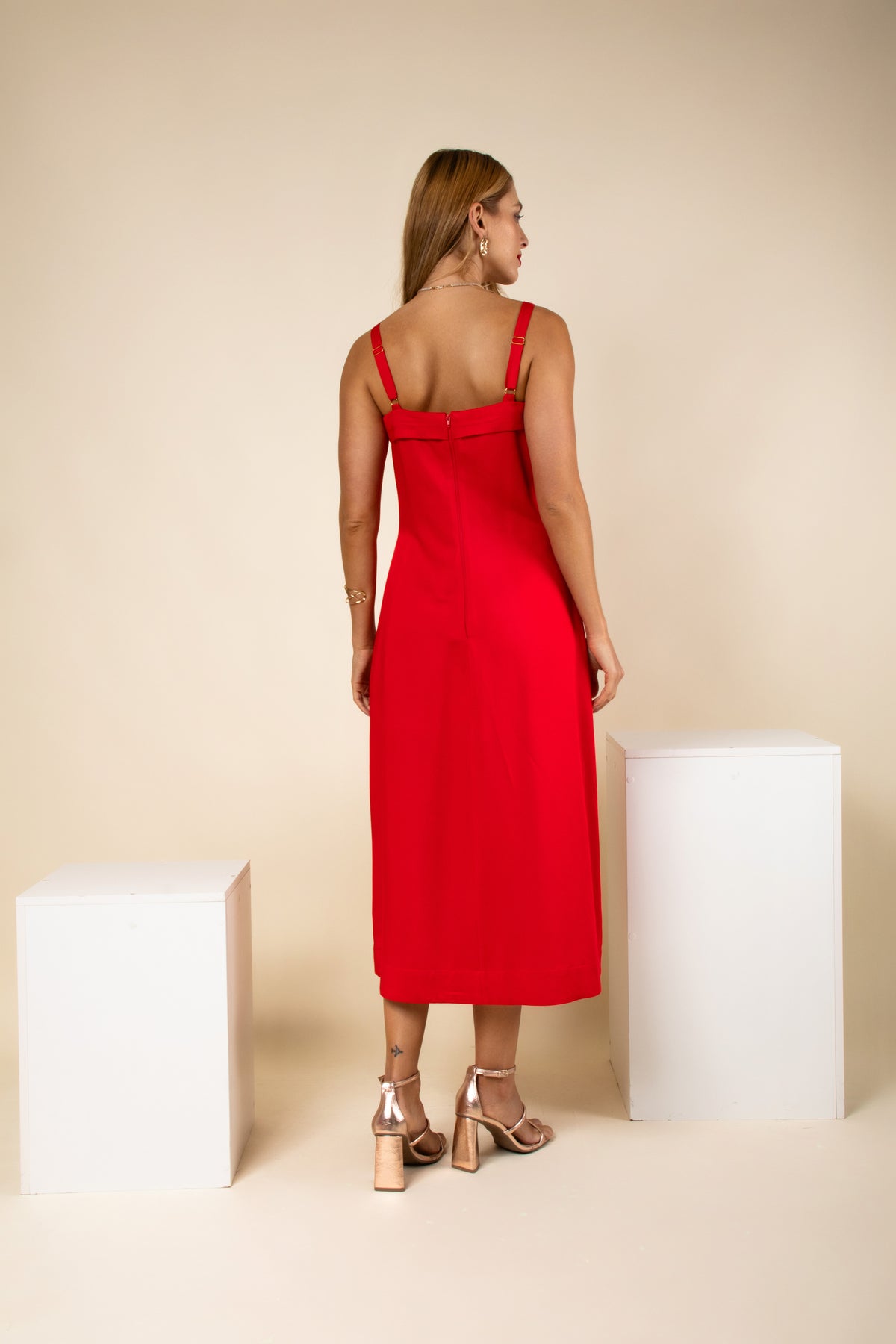 Elegant Red Midi Dress with Front Slit