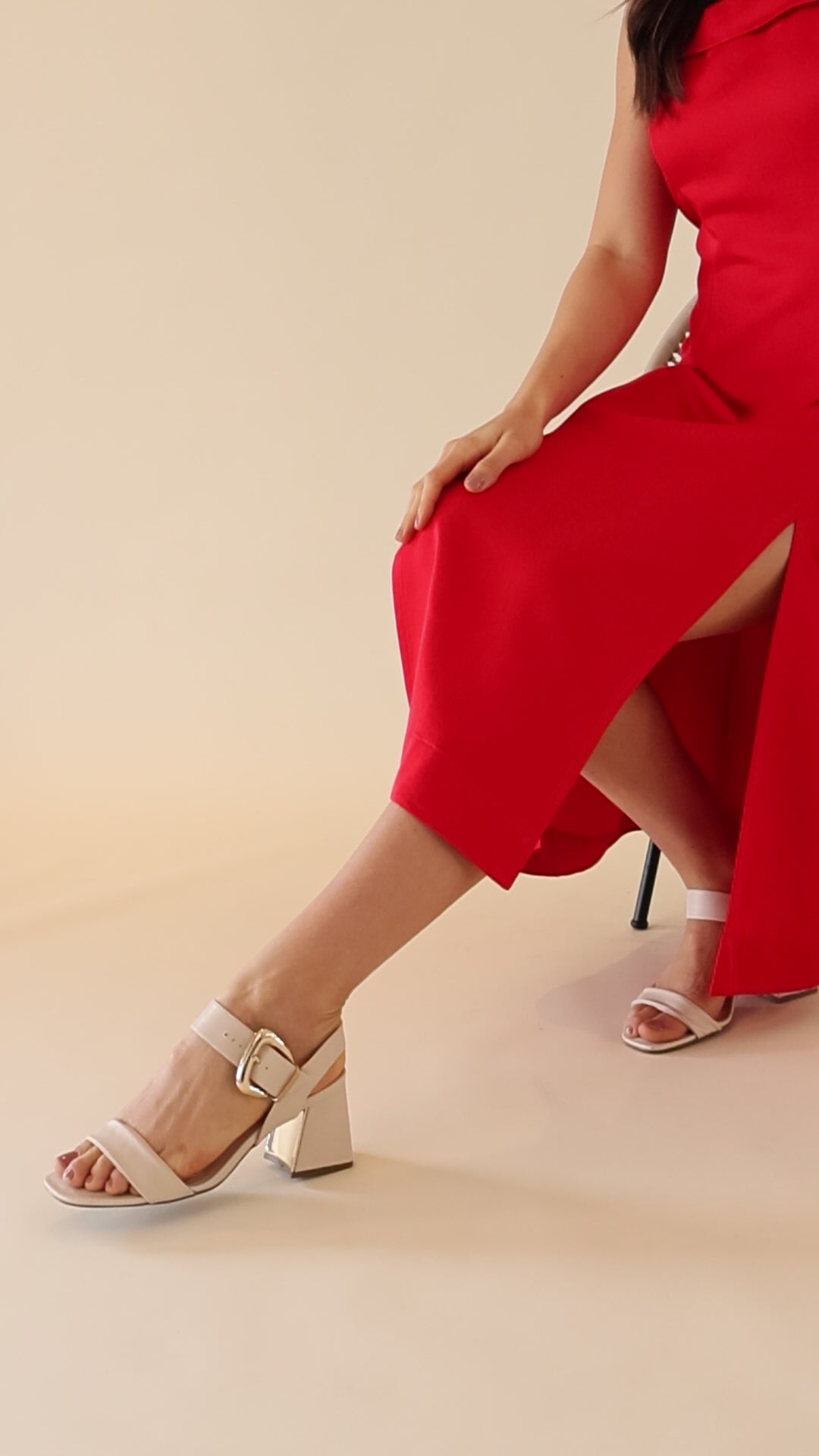 Elegant Red Midi Dress with Front Slit