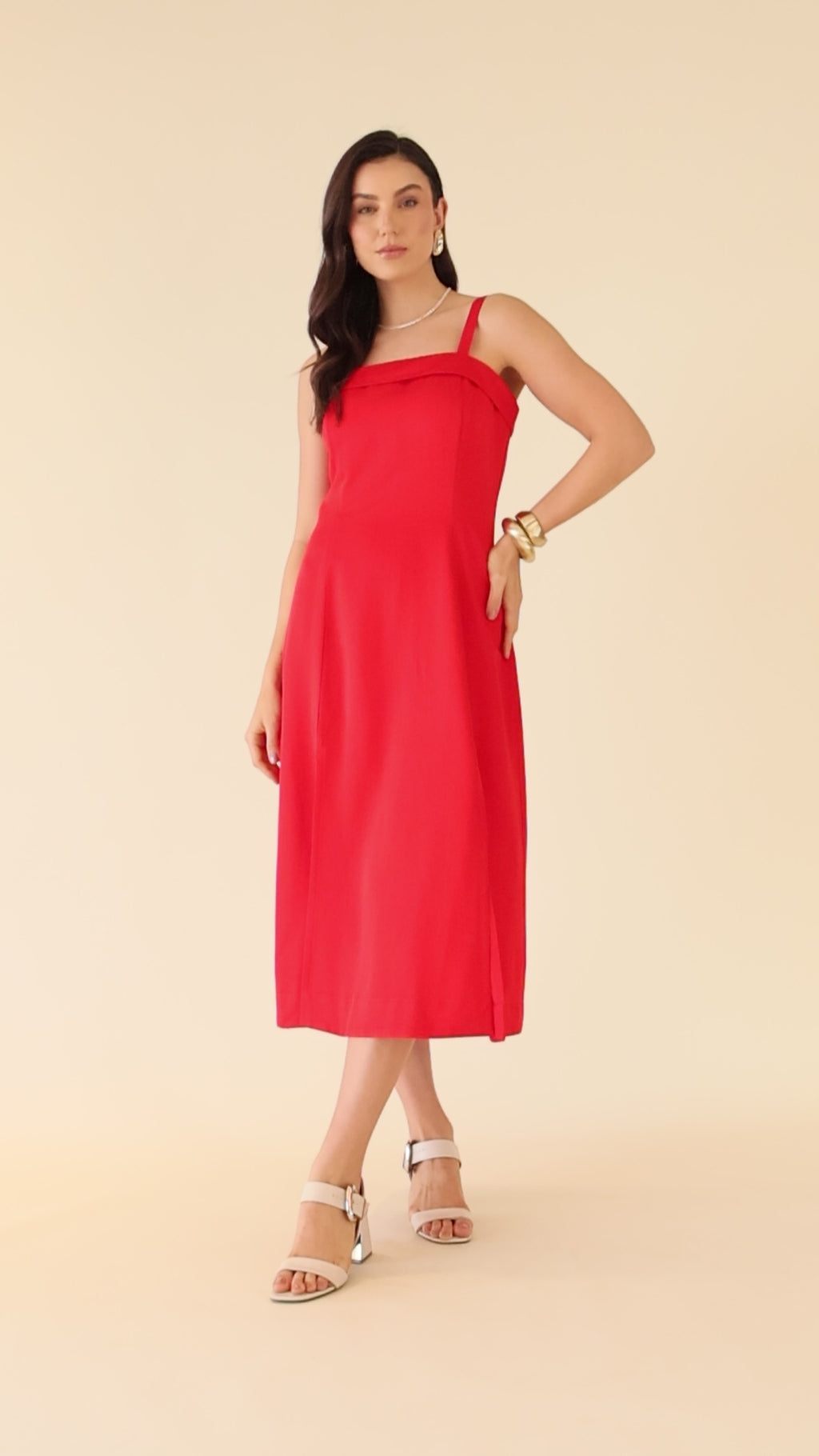 Elegant Red Midi Dress with Front Slit