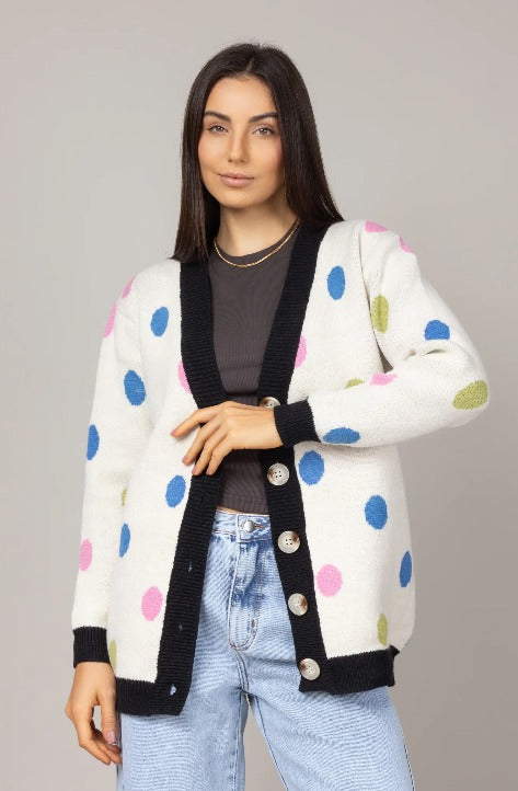 Colourful Polka Dot Knitted Cardigan
